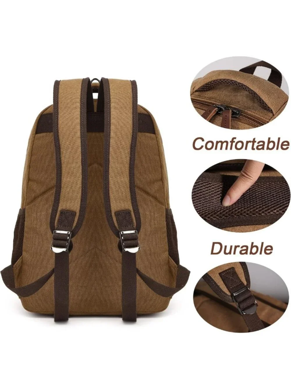 Vintage Canvas Laptop Backpack with USB Charging Port, Brown Travel Rucksack for